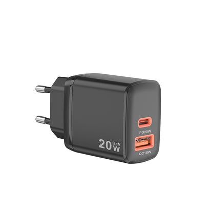 Incarcator Retea Techsuit CH2 Duonix, 20W, 3A, 1 x USB-A - 1 x USB-C, Negru