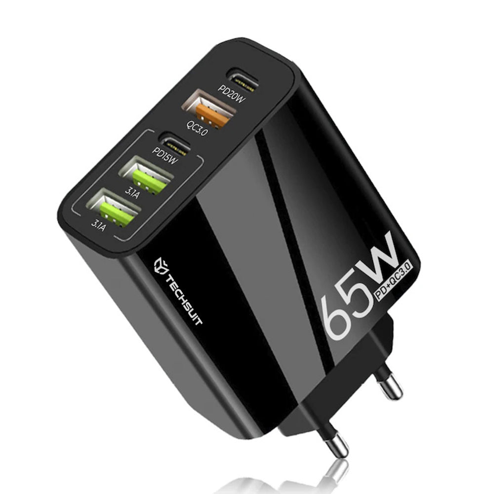Incarcator Retea Techsuit CHC2 PentaXPower, 20W, 3A, 3 x USB-A - 2 x USB-C, Negru