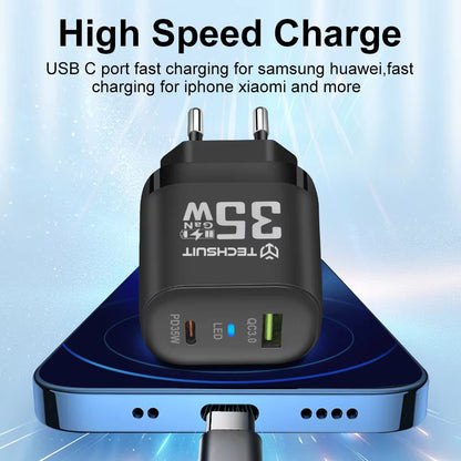 Incarcator Retea Techsuit CHPD174, 35W, 3A, 1 x USB-A - 1 x USB-C, Alb