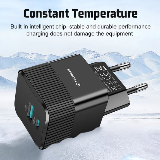 Incarcator Retea Techsuit CHPD216 Tiny, 25W, 3A, 1 x USB-A - 1 x USB-C, Negru