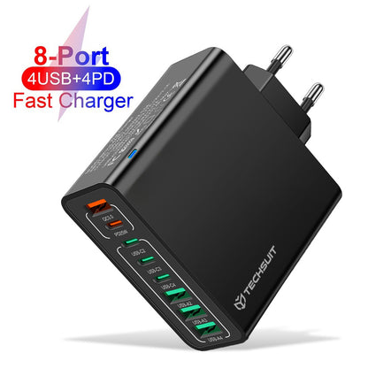 Incarcator Retea Techsuit CHPD224, 65W, 3.25A, 4 x USB-A - 4 x USB-C, Negru
