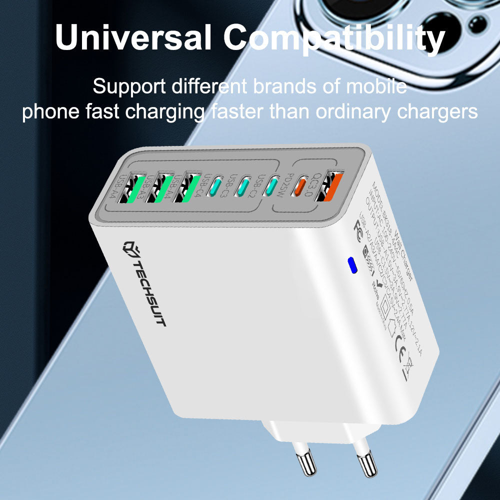 Incarcator Retea Techsuit CHPD224, 65W, 3.25A, 4 x USB-A - 4 x USB-C, Negru