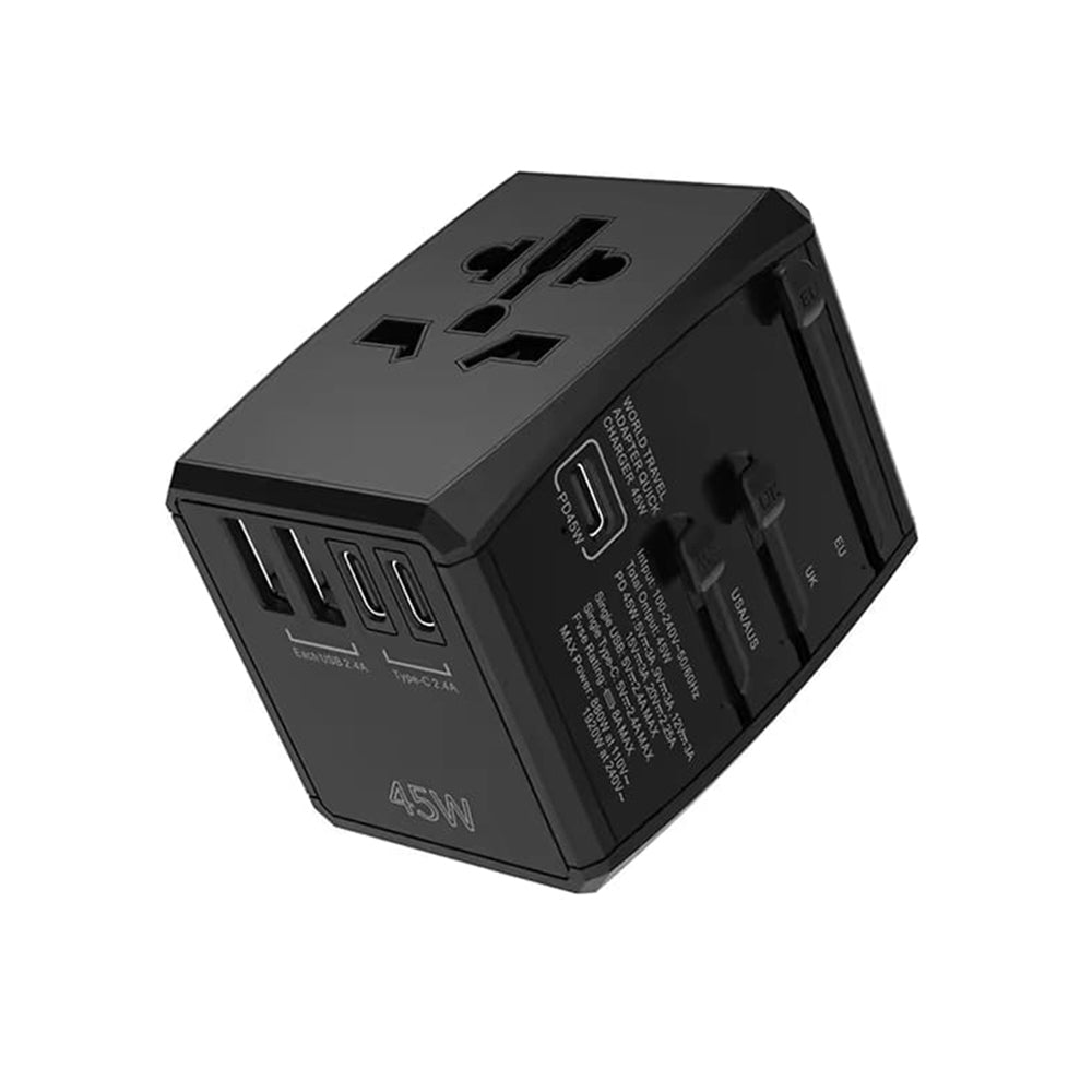 Incarcator Retea Techsuit HHT905 Travel, 45W, 3A, 2 x USB-A - 2 x USB-C, Negru