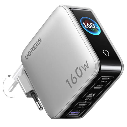 Incarcator Retea UGREEN Nexode Pro X774 (65637B) Display, 160W, 5A, 1 x USB-A - 4 x USB-C, Gri