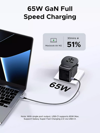 Incarcator Retea UGREEN Travel S550 (55001), 65W, 3.25A, 1 x USB-A - 2 x USB-C, Negru
