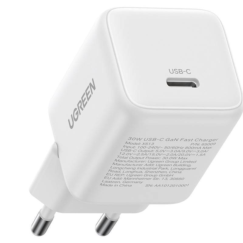 Incarcator Retea UGREEN X513, 30W, 3A, 1 x USB-C, Alb