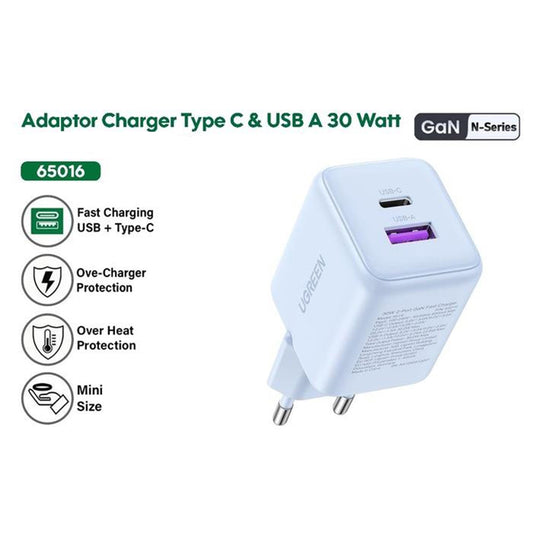 Incarcator Retea UGREEN X516, 30W, 3A, 1 x USB-A - 1 x USB-C, Alb