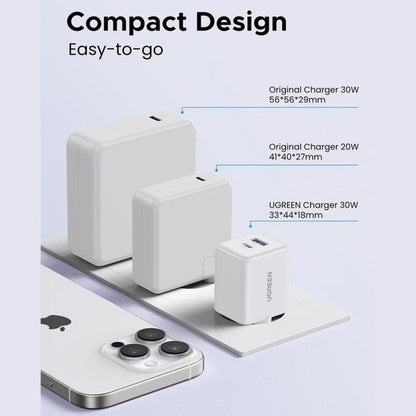 Incarcator Retea UGREEN X516, 30W, 3A, 1 x USB-A - 1 x USB-C, Alb