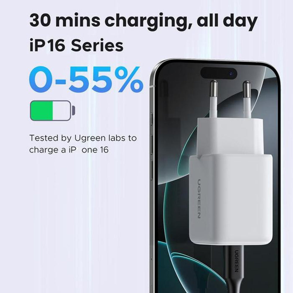 Incarcator Retea UGREEN X516, 30W, 3A, 1 x USB-A - 1 x USB-C, Alb