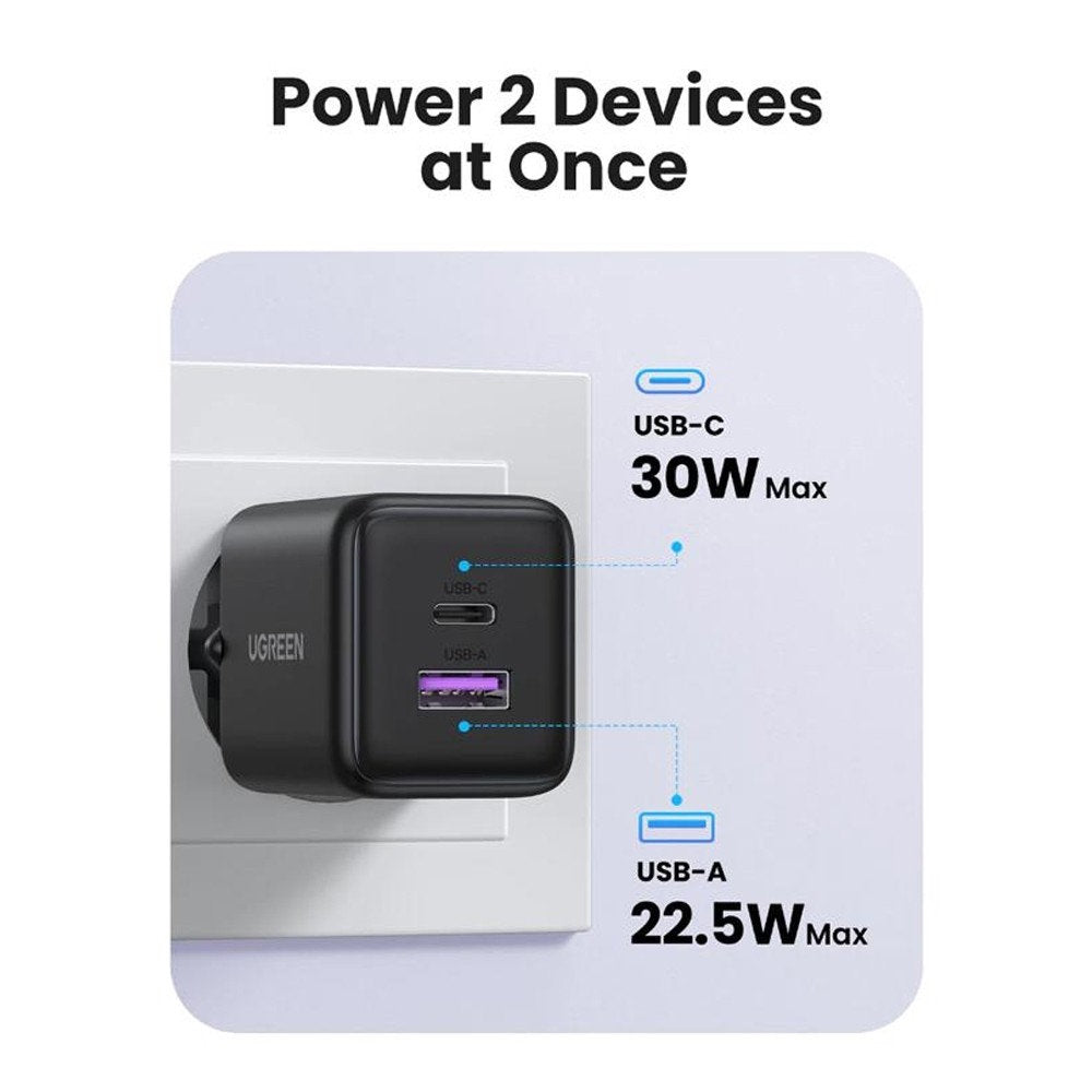 Incarcator Retea UGREEN X516, 30W, 3A, 1 x USB-A - 1 x USB-C, Albastru