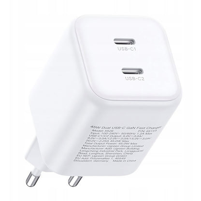 Incarcator Retea UGREEN X526 (65154), 45W, 3A, 2 x USB-C, Alb