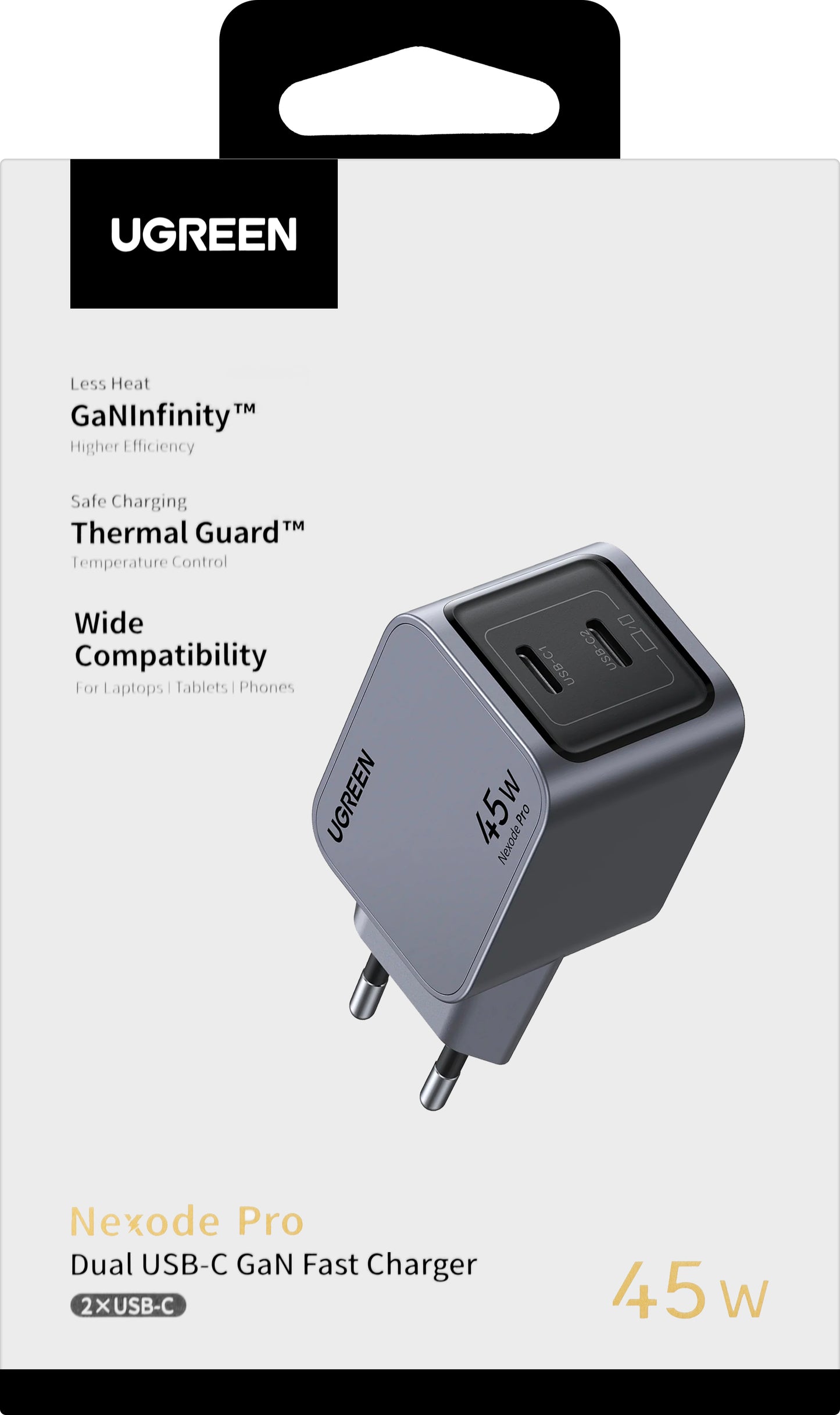Incarcator Retea UGREEN X707 Nexode Pro, 45W, 3A, 2 x USB-C, Gri