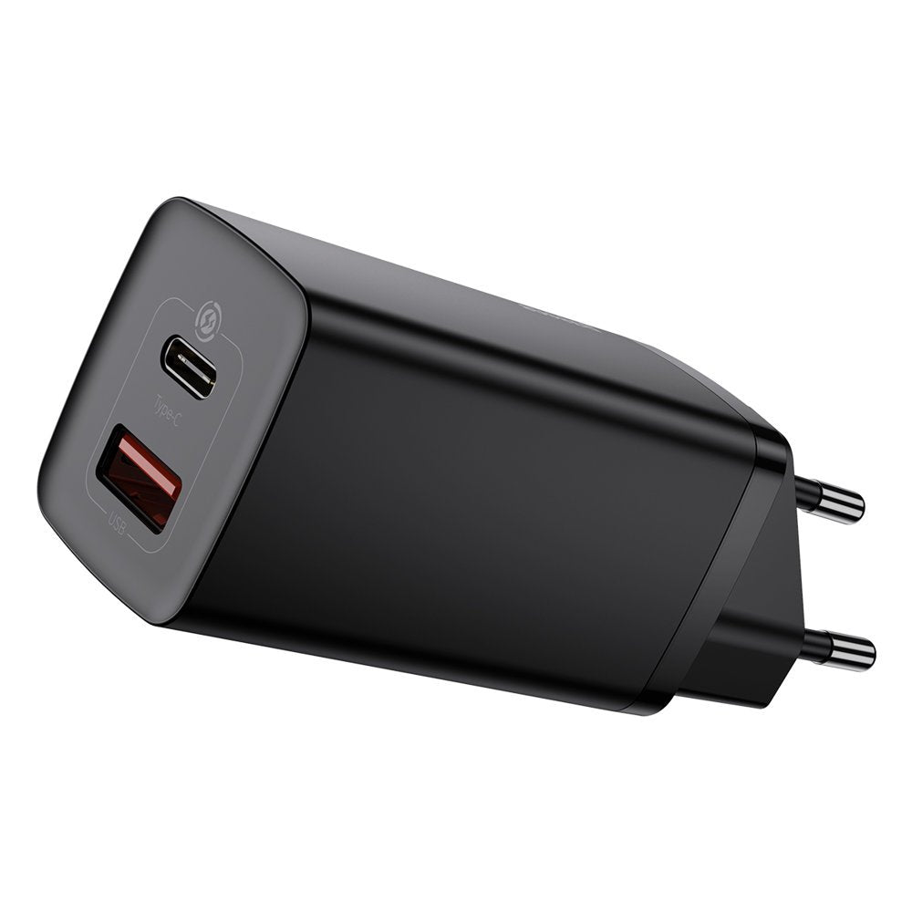 Incarcator Retea Baseus GaN2 Lite, 65W, 3A, 1 x USB-A - 1 x USB-C, Negru  CCGAN2L-B01