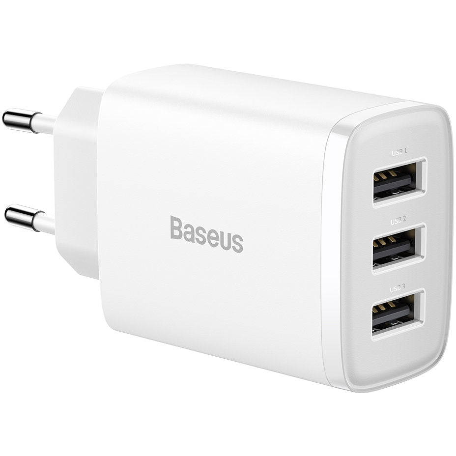 Baseus Kompaktowa ładowarka sieciowa 3U, 17W, 2.1A, 3 x USB-A, biała CCXJ020102