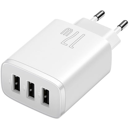 Baseus Kompaktowa ładowarka sieciowa 3U, 17W, 2.1A, 3 x USB-A, biała CCXJ020102