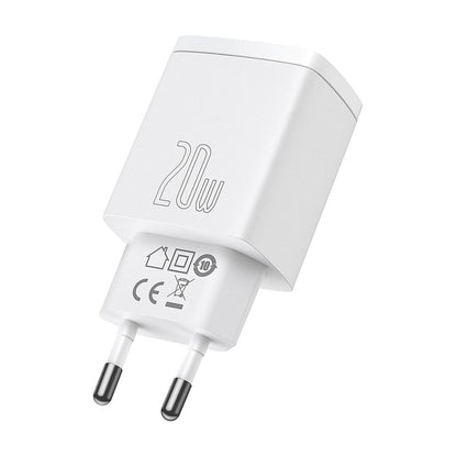 Baseus Kompaktowa ładowarka sieciowa, 20W, 3A, 1 x USB-A - 1 x USB-C, biała CCXJ-B02