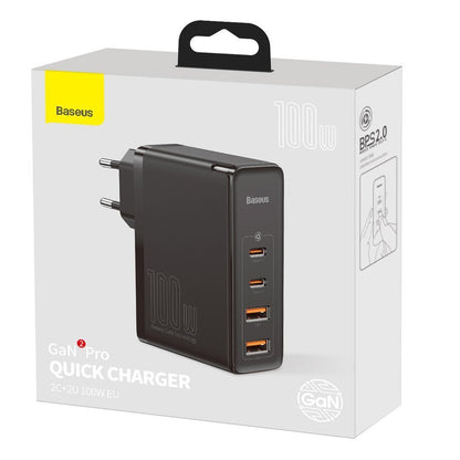 Incarcator Retea Baseus GaN2 Pro, 100W, 5A, 2 x USB-A - 2 x USB-C, Negru CCGAN2P-L01