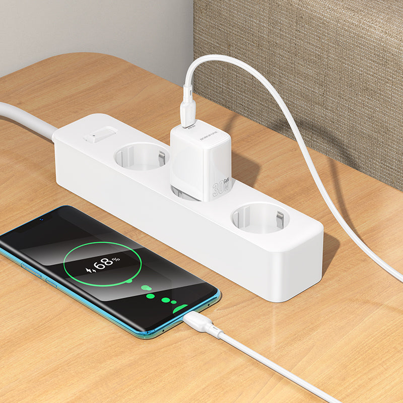 Incarcator Retea Cu Cablu USB-C Borofone BN28 Fuente, 30W, 3A, 1 x USB-C, Alb