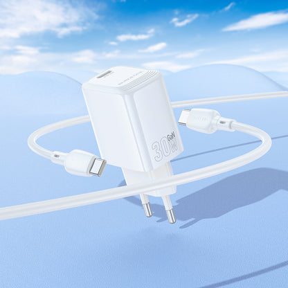 Incarcator Retea Cu Cablu USB-C Borofone BN28 Fuente, 30W, 3A, 1 x USB-C, Alb
