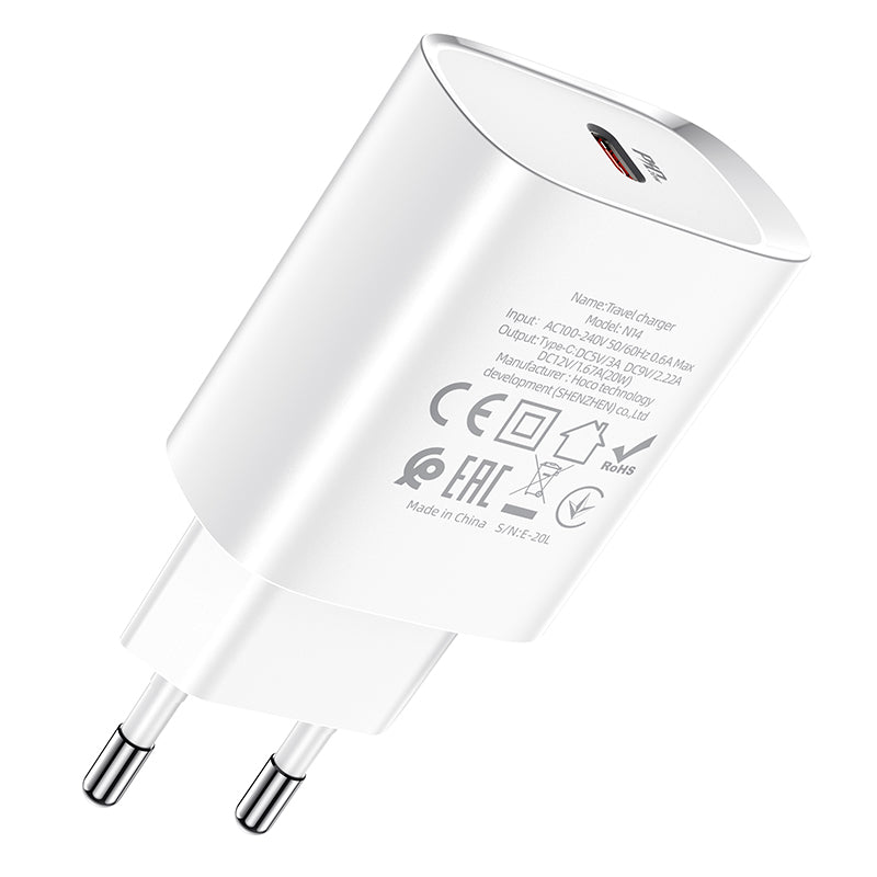 Incarcator Retea HOCO N14, 20W, 3A, 1 x USB-C, Alb