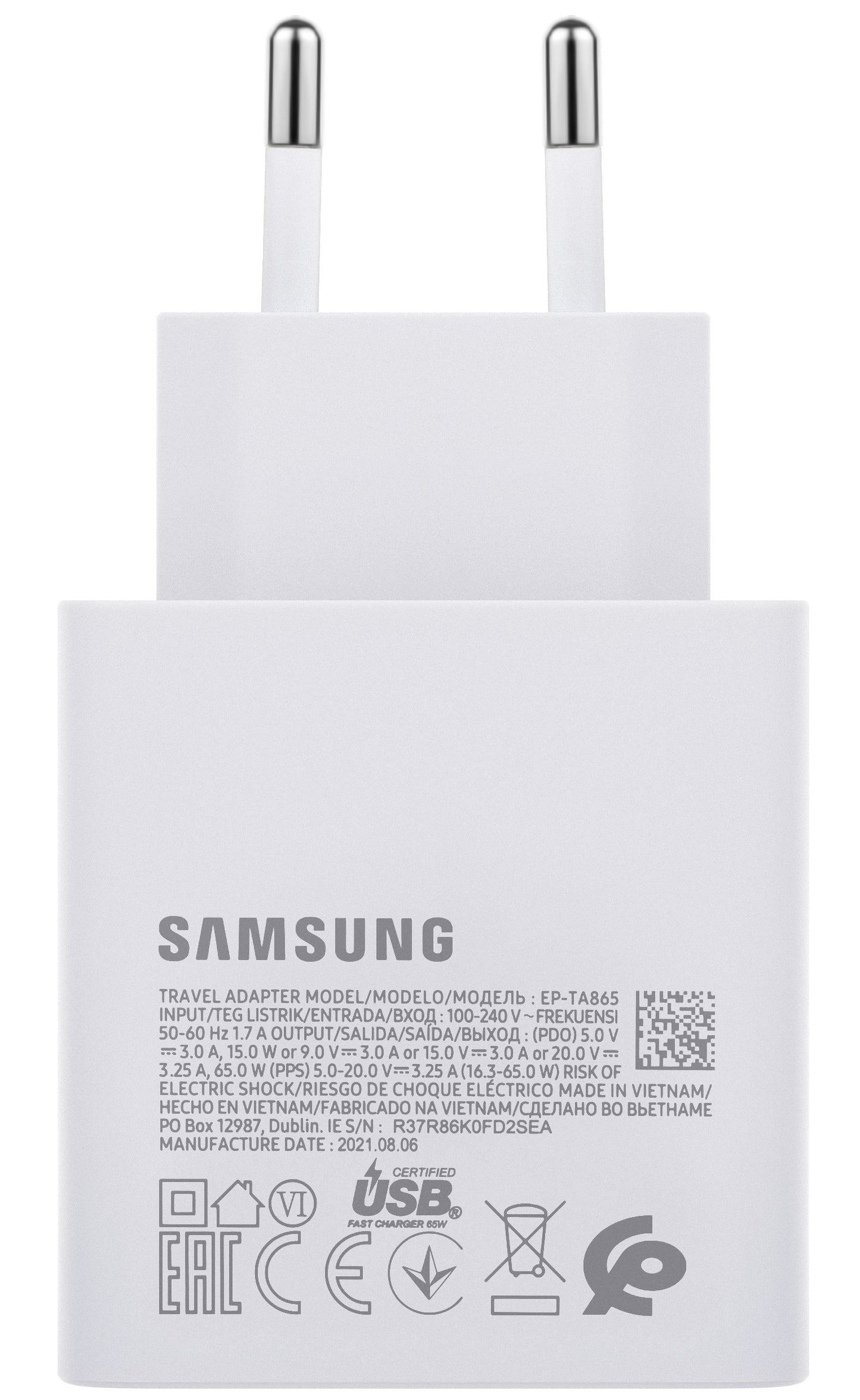 Incarcator Retea Samsung EP-TA865W, 65W, 3.25A, 1 x USB-C, Alb GP-PTU020SODWQ