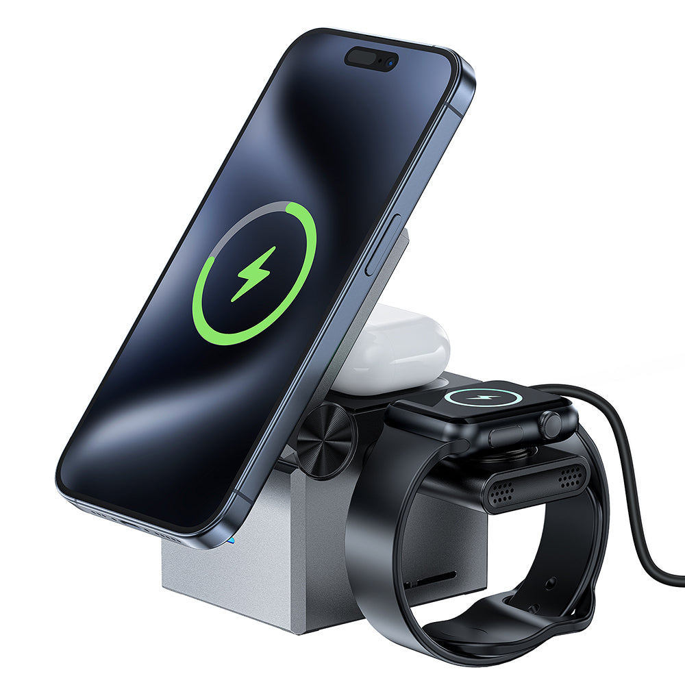 Incarcator Retea Wireless Acefast E18 Rubik's Cube 3in1, 23W, 1.67A, Gri