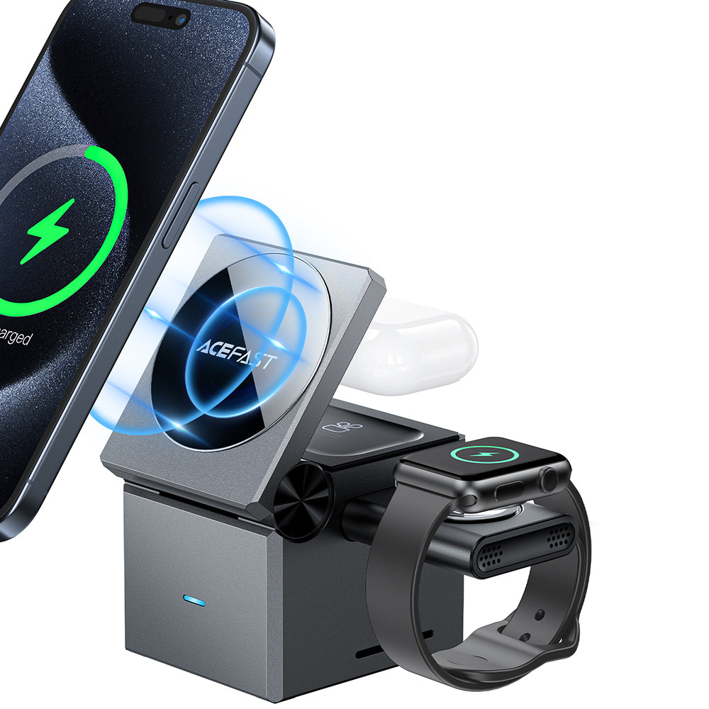 Incarcator Retea Wireless Acefast E18 Rubik's Cube 3in1, 23W, 1.67A, Gri