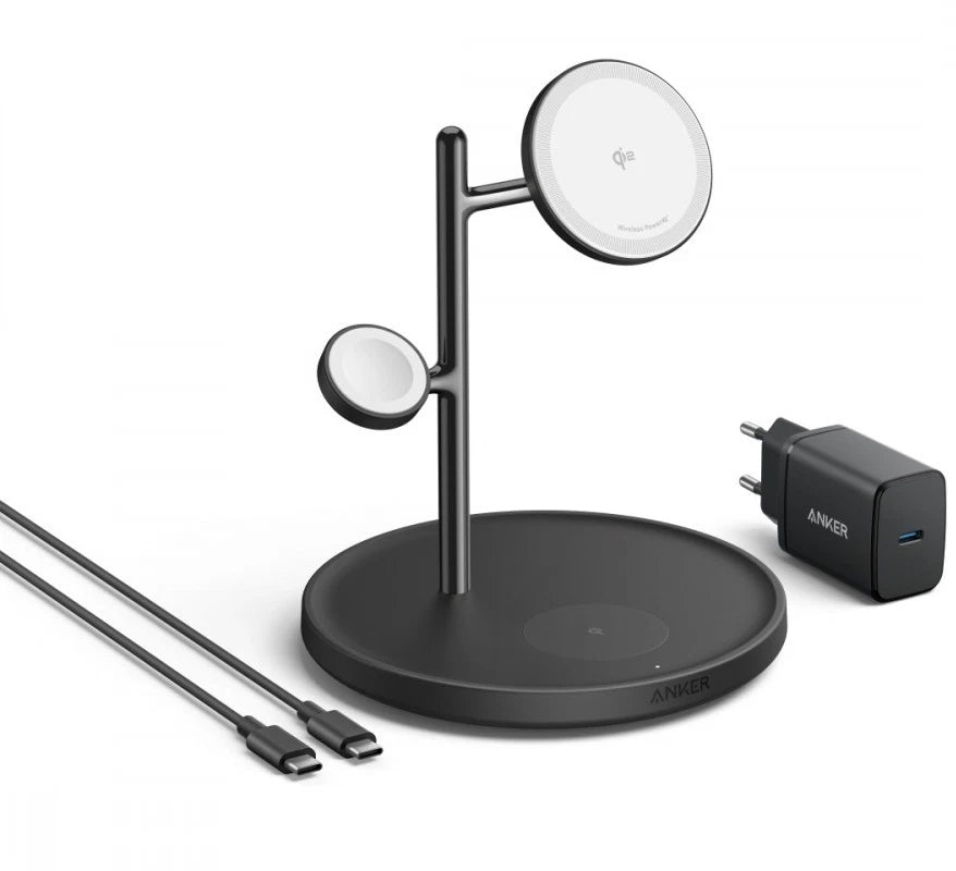 Incarcator Retea Wireless Anker MagGo 3in1, 25W, 1.67A, Negru B25M3311