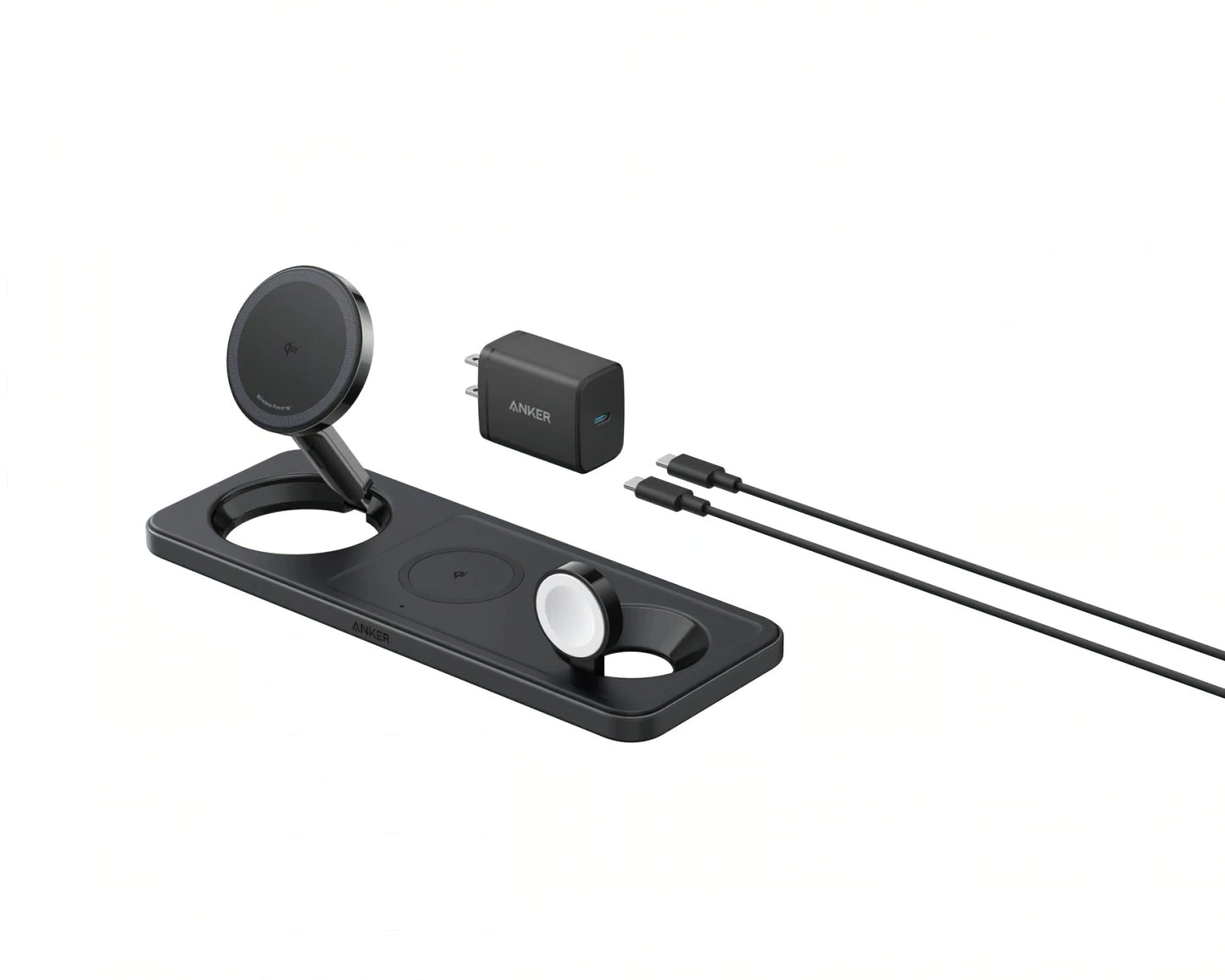 Incarcator Retea Wireless Anker MagGo 3in1, 15W, 1.67A, Negru B25M1311