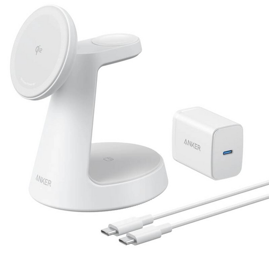 Incarcator Retea Wireless Anker MagGo 3in1, 15W, 1.67A, Alb B25M4G21