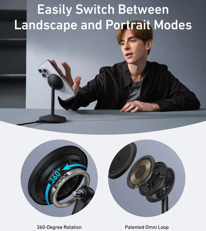 Incarcator Retea Wireless Anker MagGo Stand, 15W, 1.67A, Negru A25X1H11