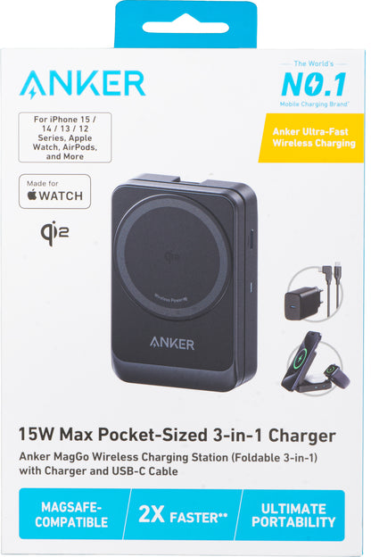 Incarcator Retea Wireless Anker MagGo 3in1, 15W, 1.67A, Negru B2557311