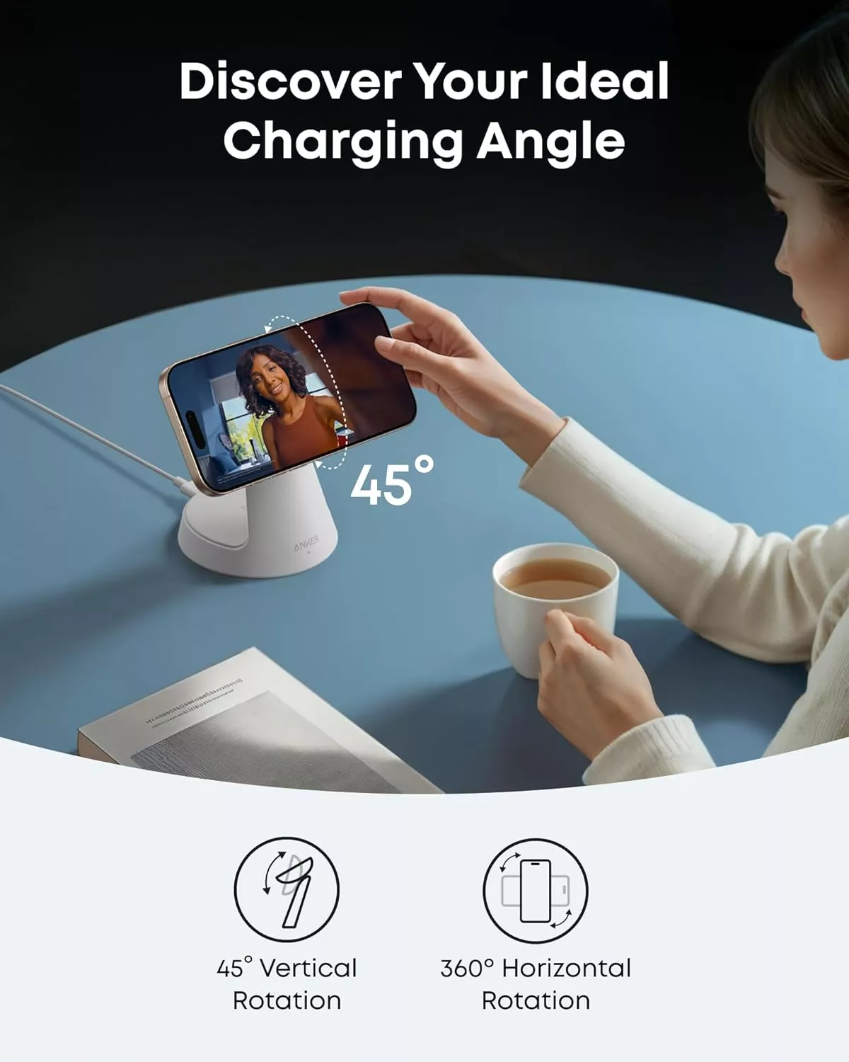 Incarcator Retea Wireless Anker MagGo 3in1, 15W, 1.67A, Alb B25M4G21
