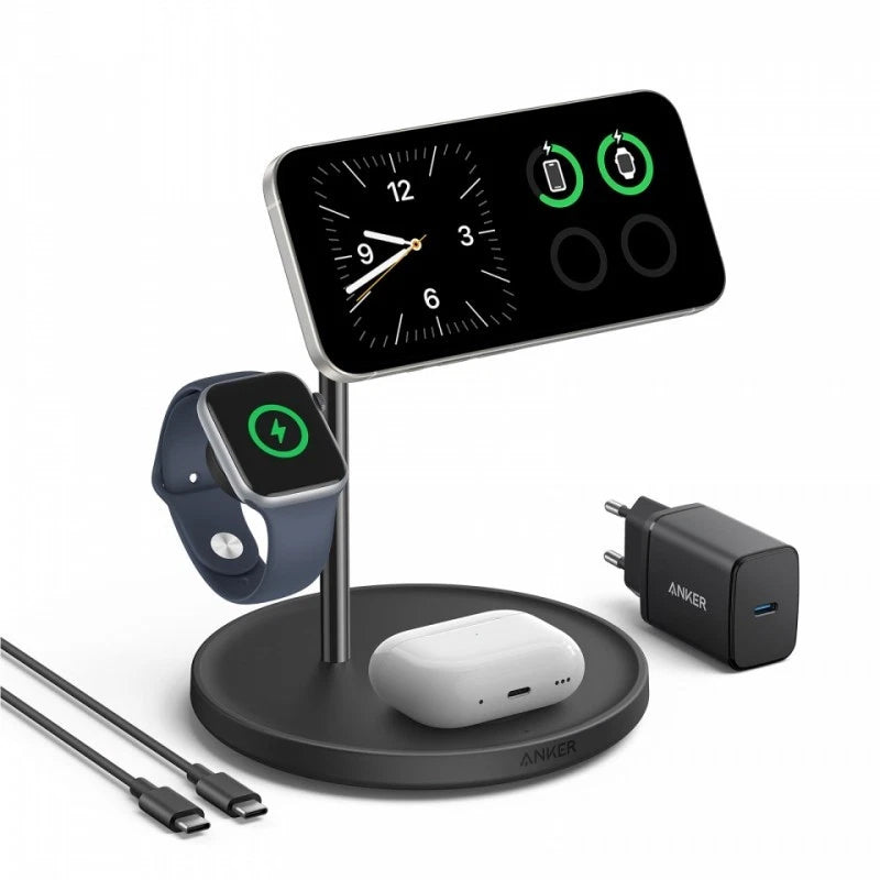 Incarcator Retea Wireless Anker MagGo 3in1, 25W, 1.67A, Negru B25M3311