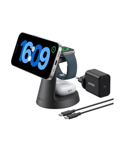 Incarcator Retea Wireless Anker MagGo 3in1, 15W, 1.67A, Negru B25M4G11