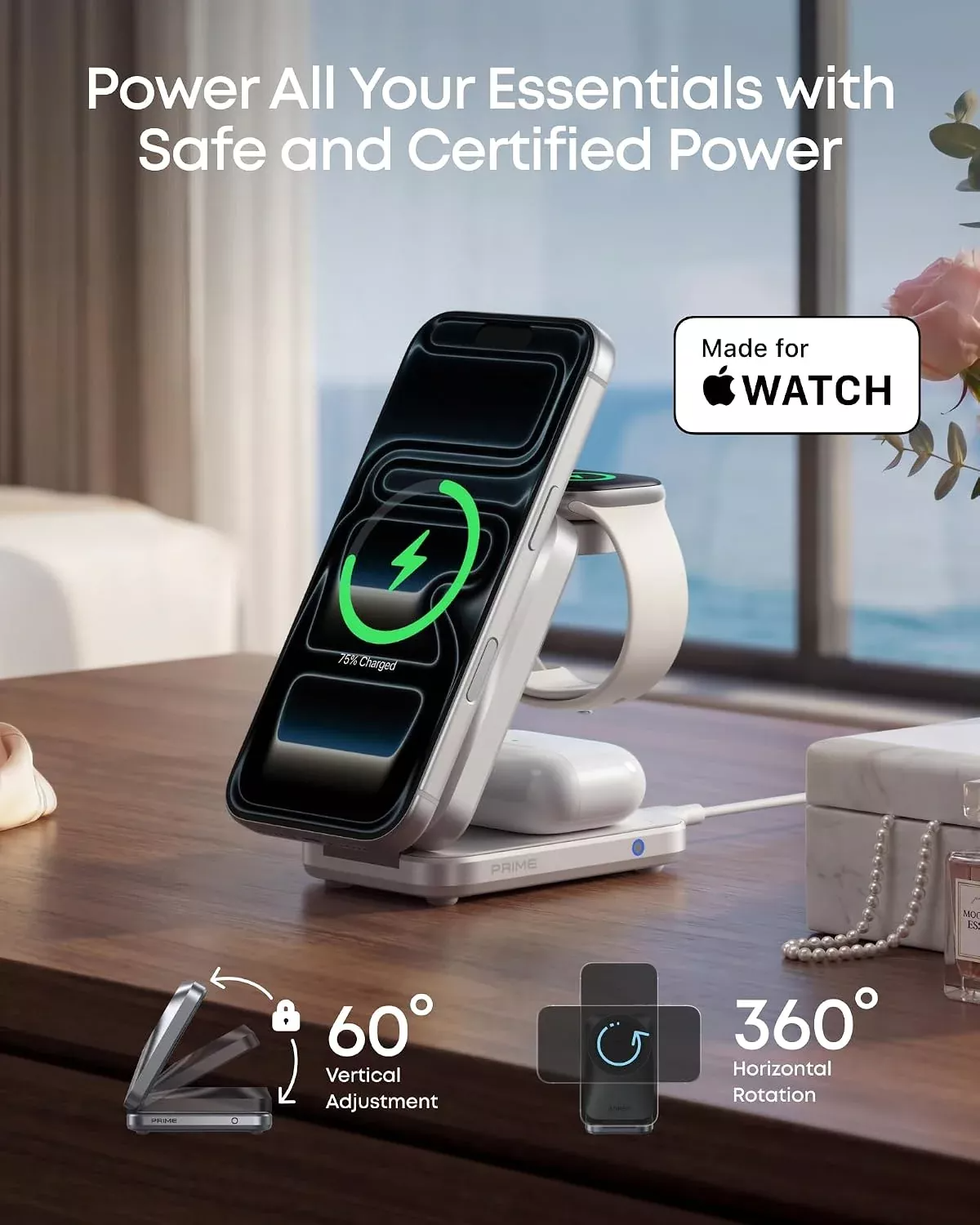 Incarcator Retea Wireless Anker Prime MagGo 3in1, 25W, Alb B25N1G21