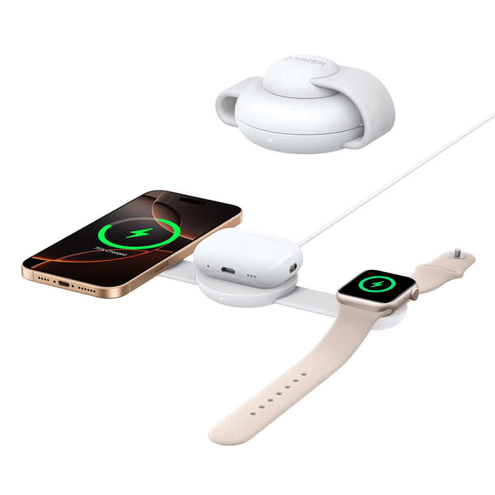 Incarcator Retea Wireless Anker MagGo 3in1, 15W, 1.67A, Alb B25M8H21