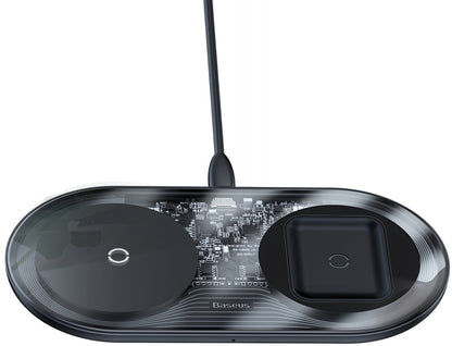 Incarcator Retea Wireless Baseus Simple 2in1, 15W, 1.67A, Transparent WXJK-A01