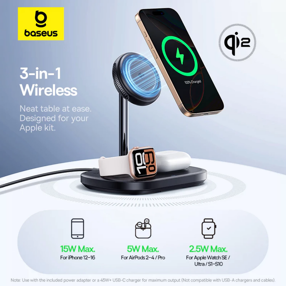 Incarcator Retea Wireless Baseus EnerFill FS41 3in1, 22.5W, 1.67A, Negru P10281904123-01