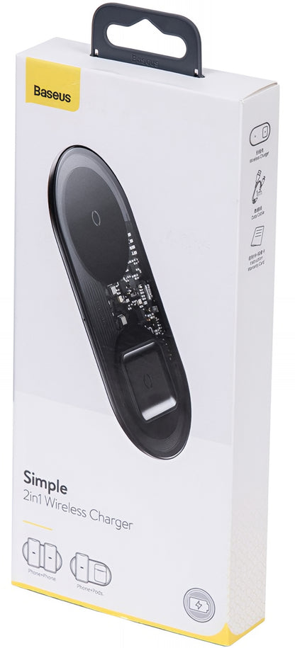 Incarcator Retea Wireless Baseus Simple 2in1, 15W, 1.67A, Transparent WXJK-A01