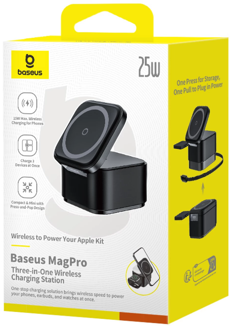 Incarcator Retea Wireless USB-C Baseus MagPro 3in1, 25W, 1 x USB-C, Negru P10264100123-01