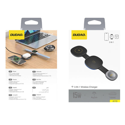 Incarcator Retea Wireless Dudao A11S 3in1, 15W, Negru