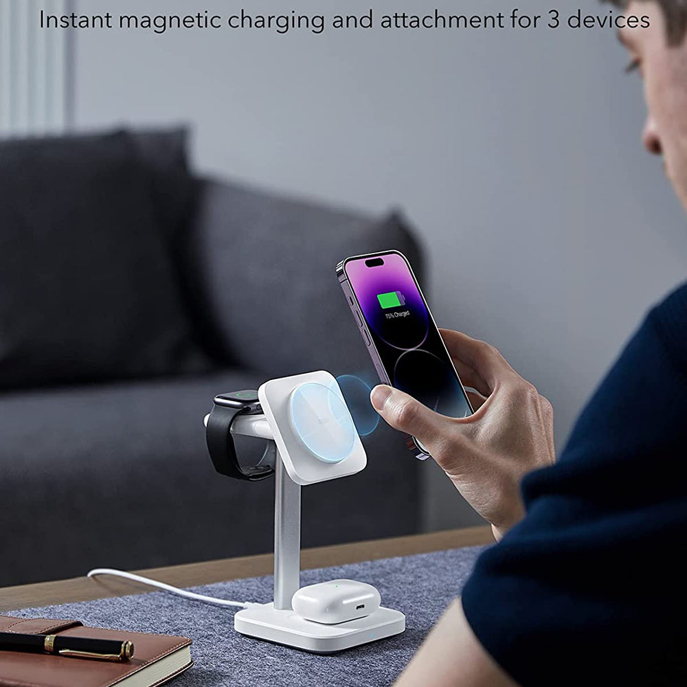 Incarcator Retea Wireless ESR HaloLock 3in1, 15W, 1.67A, Alb