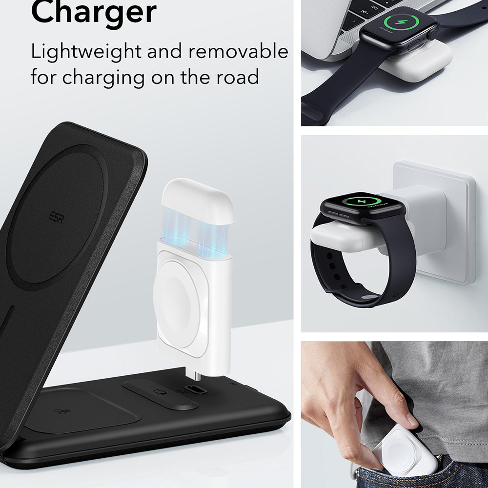 Incarcator Retea Wireless ESR Travel 3in1, 15W, 1.67A, Negru