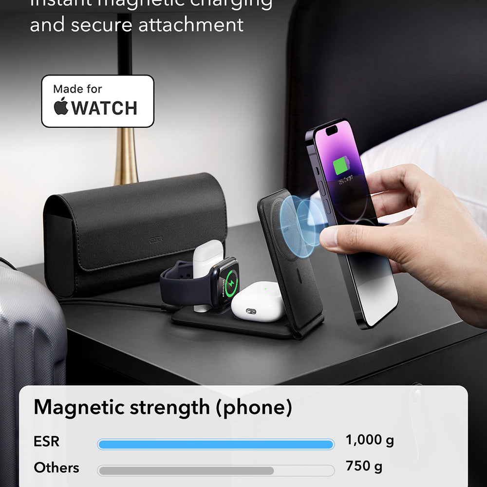 Incarcator Retea Wireless ESR Travel 3in1, 15W, 1.67A, Negru