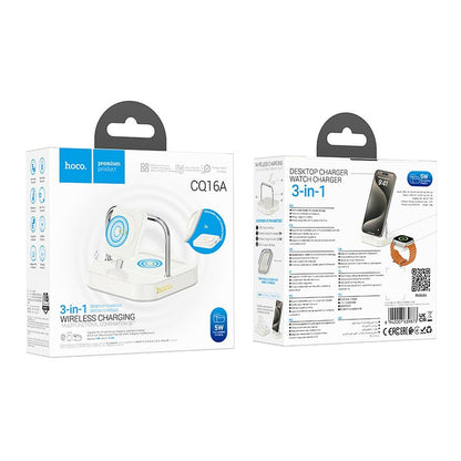Incarcator Retea Wireless HOCO CQ16A 3in1, 15W, 1.67A, Alb