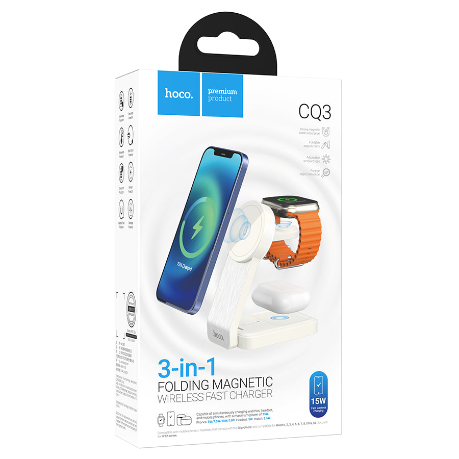 Incarcator Retea Wireless HOCO CQ3 3in1, 15W, 1.67A, Alb