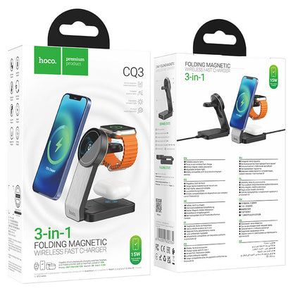 Incarcator Retea Wireless HOCO CQ3 3in1, 15W, 1.67A, Negru