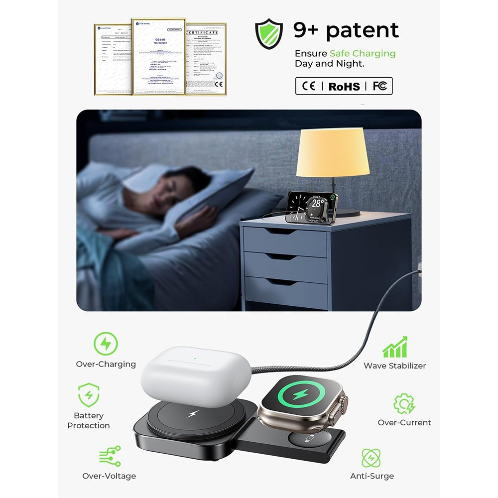 Incarcator Retea Wireless Lisen 2in1, 15W, 1.67A, Negru YL0324100013