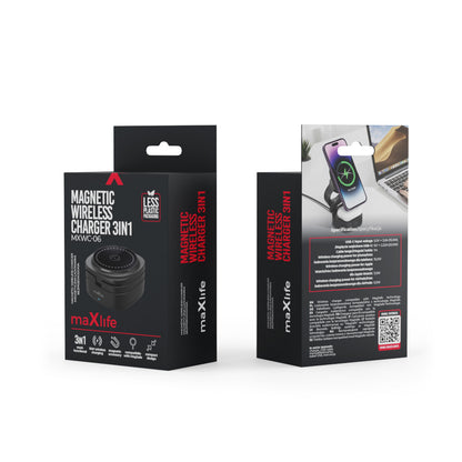 Incarcator Retea Wireless MaXlife MXWC-06 3in1, 15W, 1.67A, Negru